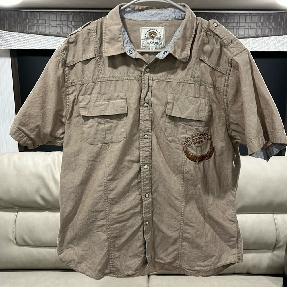 Ed Hardy Snap Button Shirt—Panther Squadron XL
